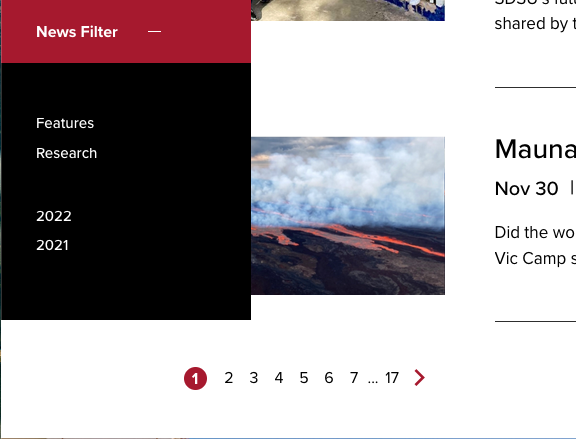 Filter and paging controls on the News Listing page