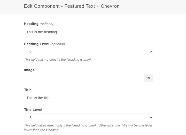 Featured Text + Chevron component with new heading level fields