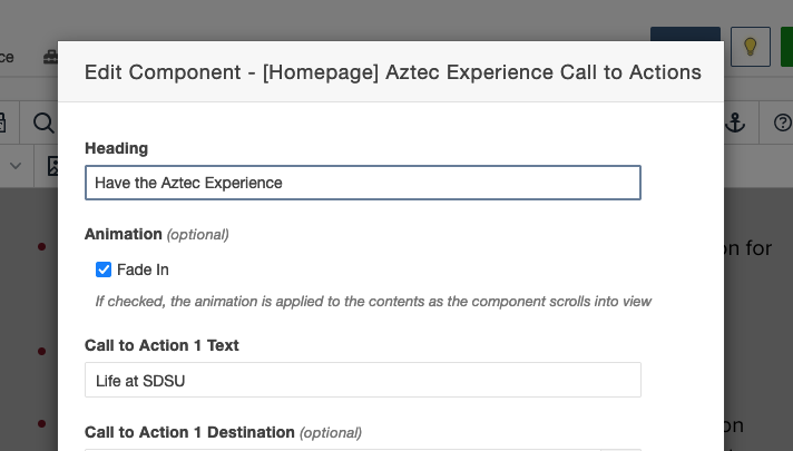 [Homepage] Aztec Experience Call to Actions component with the Fade In Animations checkbox