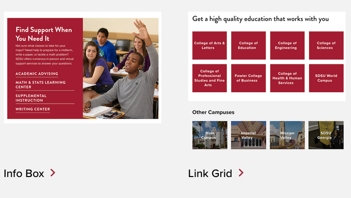 info box and link grid components