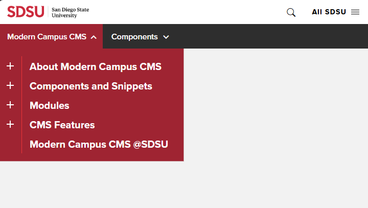 sample dropdown using the new Crimson menu design
