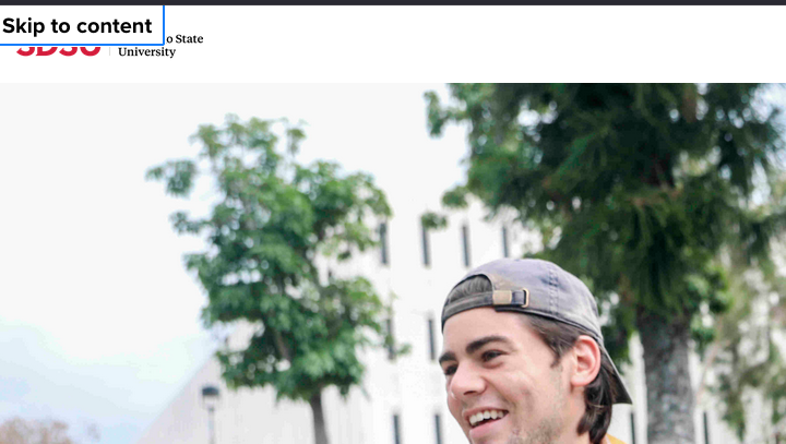 focused Skip to content link on SDSU homepage