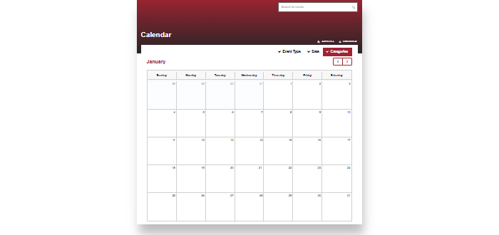 A monthly calendar grid with empty squares and no events